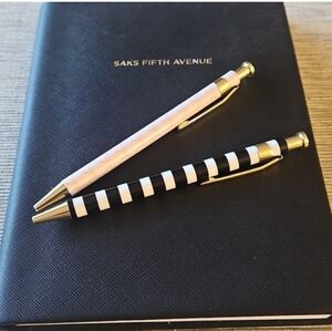 Saks Fifth Avenue Black Notebook with Stylish Pens